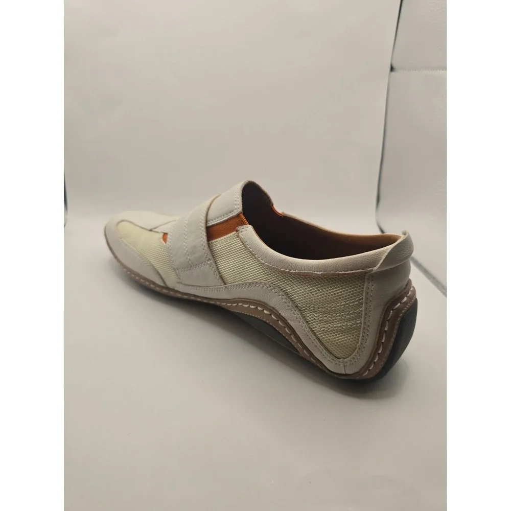 Cole Haan Mens Driving Shoes Size 9.5M White Leather With Orange